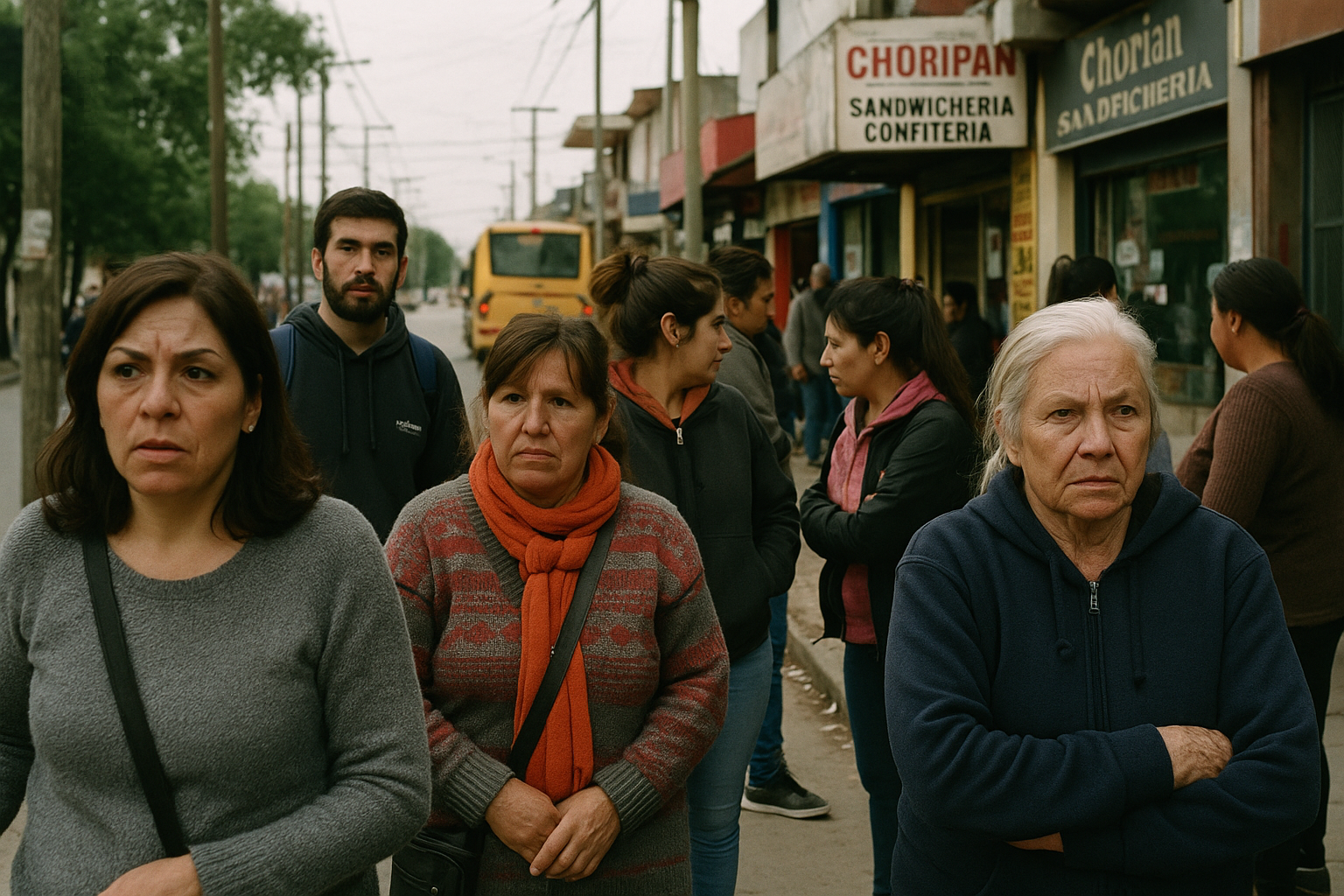 Vecinos de José C. Paz conversan en una calle durante el día, mostrando preocupación.
