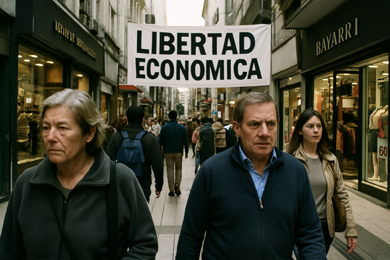 Un vendedor ambulante ofrece productos en una esquina de una calle comercial en Buenos Aires